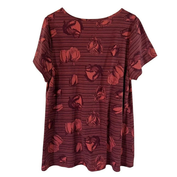 LulaRoe Multi Pattern T Shirt Plus 2XL Striped Rose Flowers Short Sleeve Purple - Picture 2 of 5